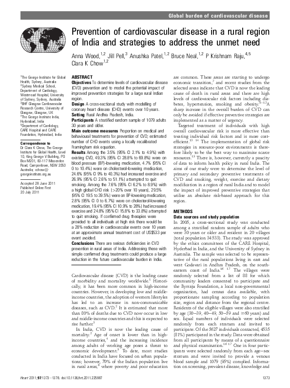 (PDF) Prevention of cardiovascular disease in a rural region of India ...
