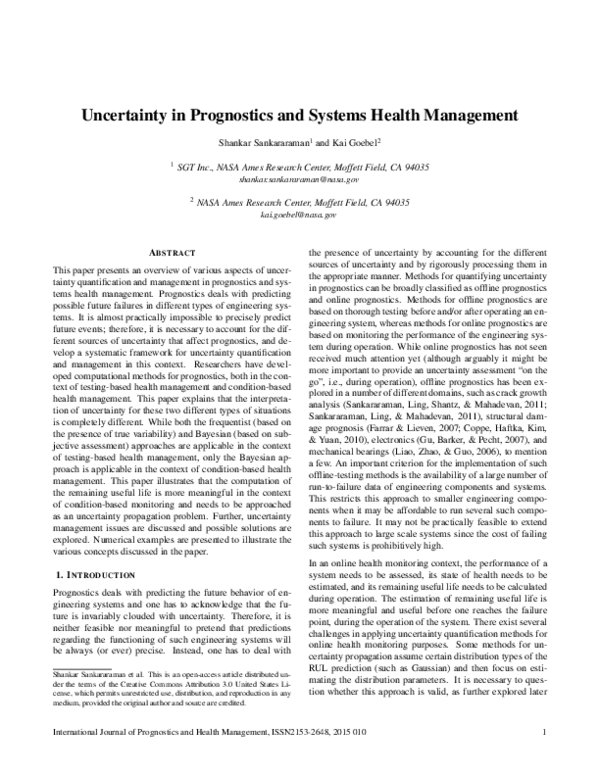 (PDF) Uncertainty in Prognostics and Systems Health Management