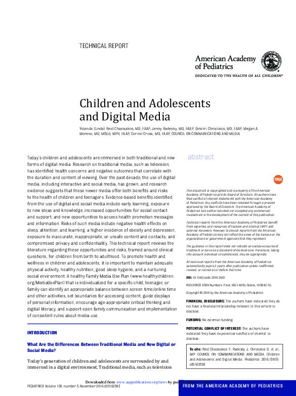 (PDF) Children and Adolescents and Digital Media