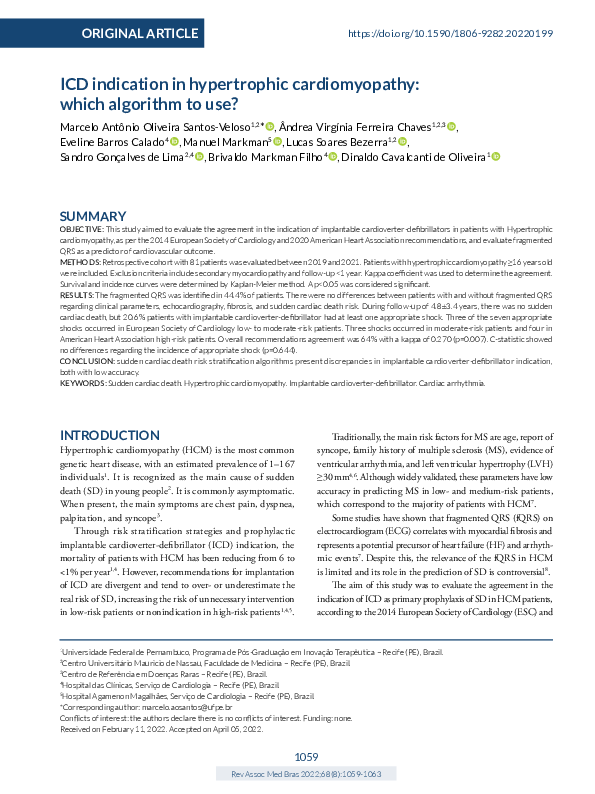 (PDF) ICD indication in hypertrophic cardiomyopathy: which algorithm to ...