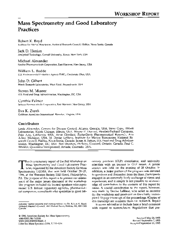 (PDF) Mass spectrometry and good laboratory practices Jack Henion