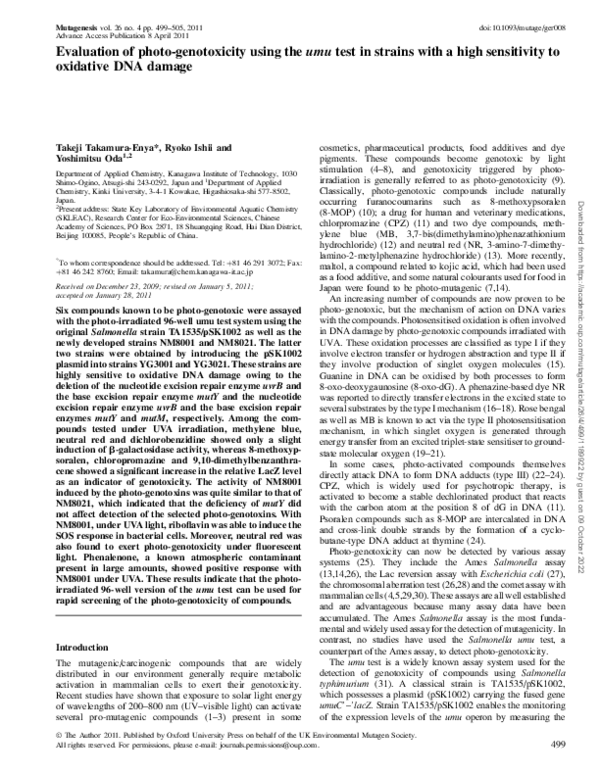 (PDF) Evaluation of photo-genotoxicity using the umu test in strains ...