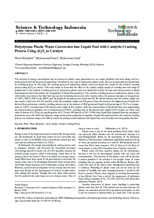 (PDF) Polystyrene Plastic Waste Conversion into Liquid Fuel with ...