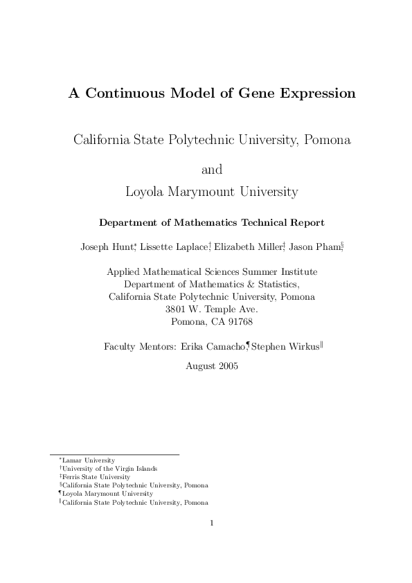 (PDF) A Continuous Model of Gene Expression