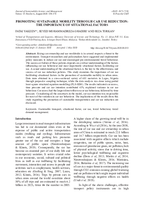 (PDF) Promoting Sustainable Mobility Through Car Use Reduction: The ...