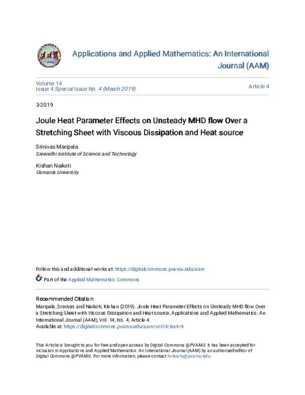 (PDF) Joule Heat Parameter Effects on Unsteady MHD flow Over a ...
