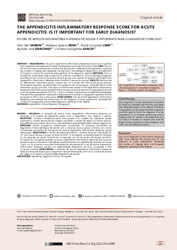 (PDF) The Appendicitis Inflammatory Response Score for Acute ...
