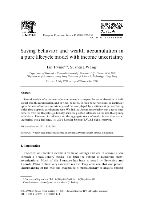 (PDF) 2001): “Saving Behavior and Wealth Accumulation in a Pure ...