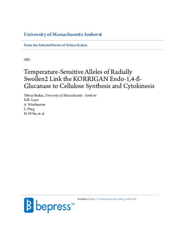 (PDF) Temperature-Sensitive Alleles of Radially Swollen2 Link the ...