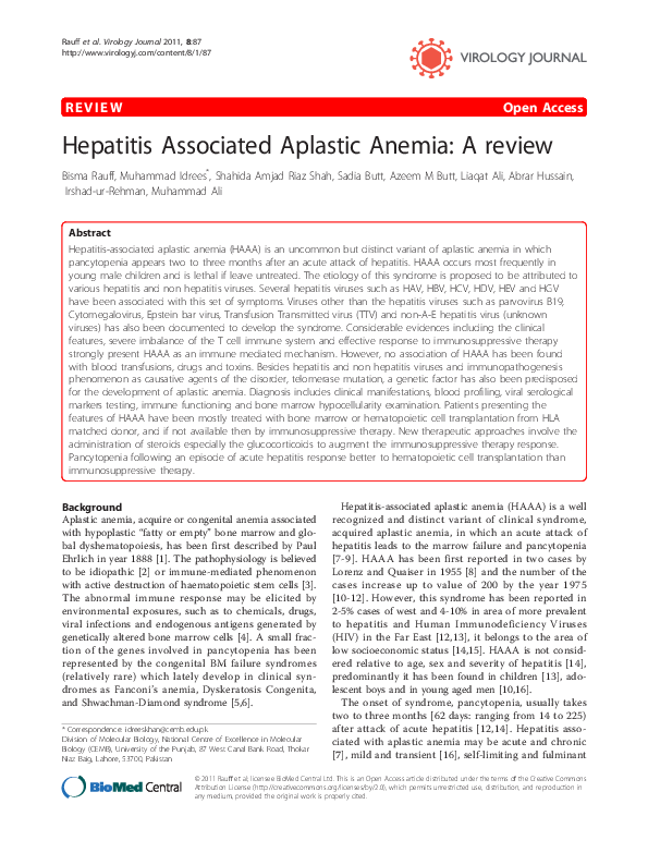 (PDF) Hepatitis Associated Aplastic Anemia: A review