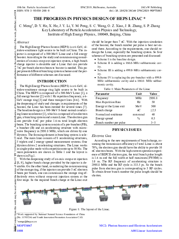 (PDF) The Progress in Physics Design of HEPS LINAC