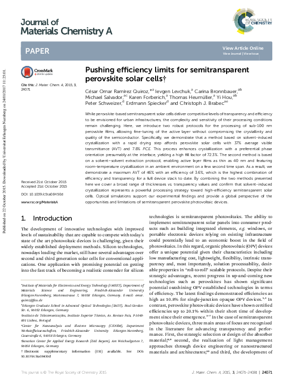 (PDF) Pushing efficiency limits for semitransparent perovskite solar cells