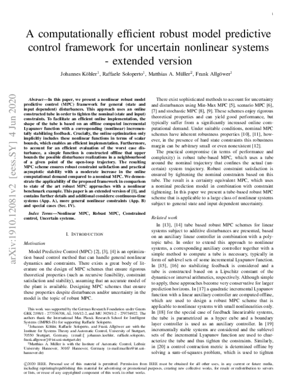 (PDF) A Computationally Efficient Robust Model Predictive Control ...
