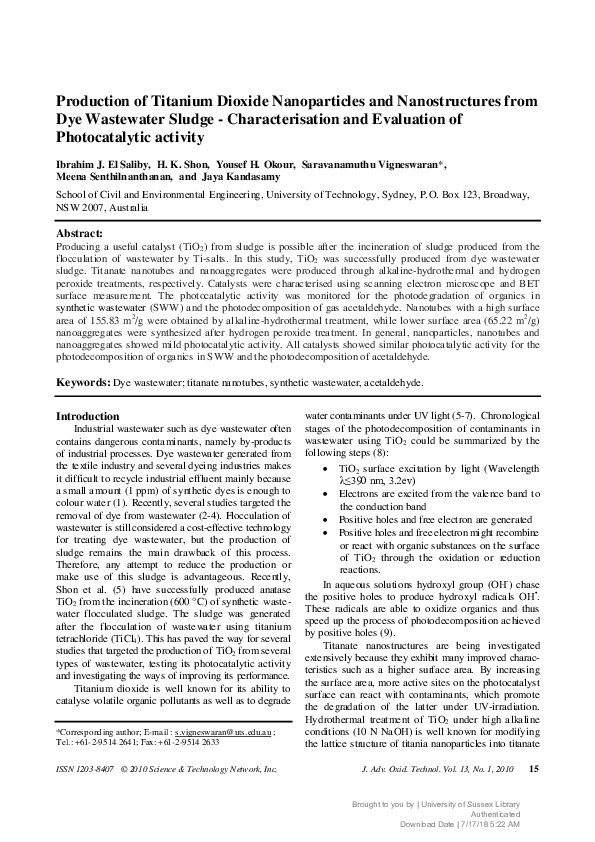 (PDF) Production of Titanium Dioxide Nanoparticles and Nanostructures ...