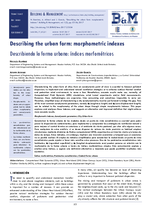 (PDF) Describing the urban form morphometric indexes = Describiendo la