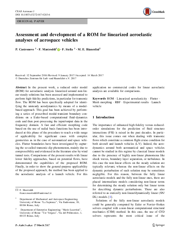 (PDF) Assessment and development of a ROM for linearized aeroelastic ...