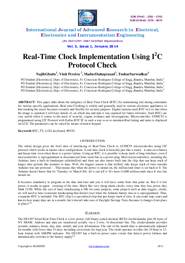 (PDF) RealTime Clock Implementation Using I2CProtocol Check Vinit