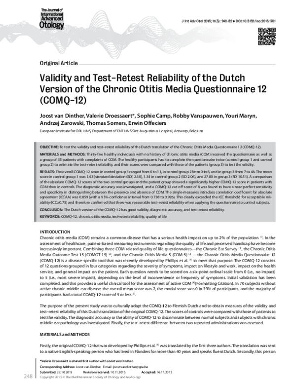 (PDF) Validity and Test-Retest Reliability of the Dutch Version of the ...