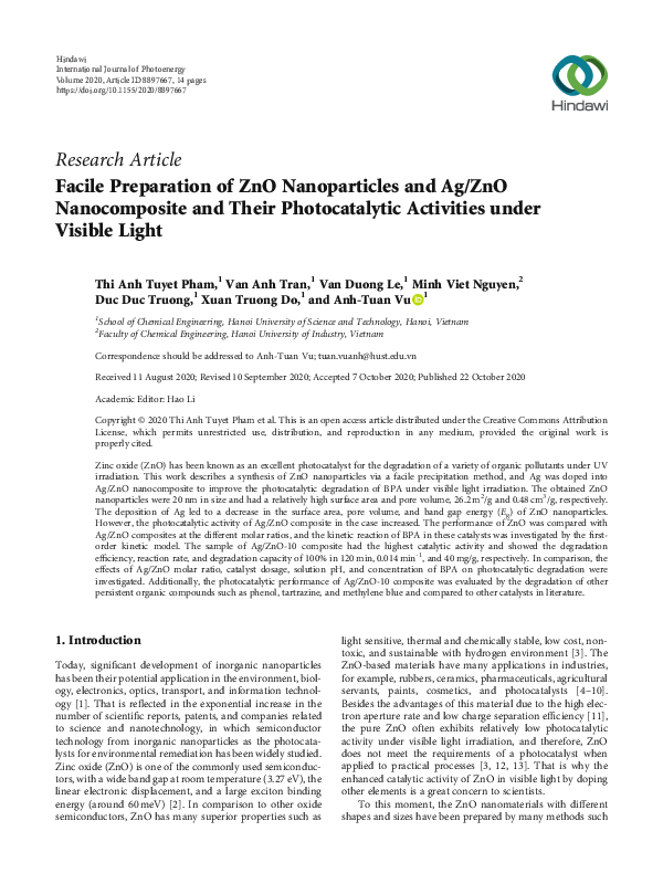 (PDF) Facile Preparation of ZnO Nanoparticles and Ag/ZnO Nanocomposite ...