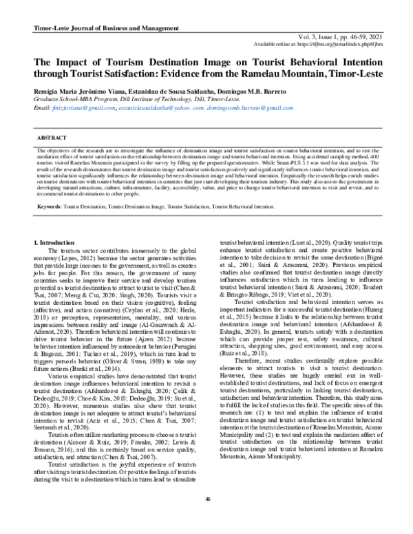 (PDF) The Impact of Tourism Destination Image on Tourist Behavioral ...