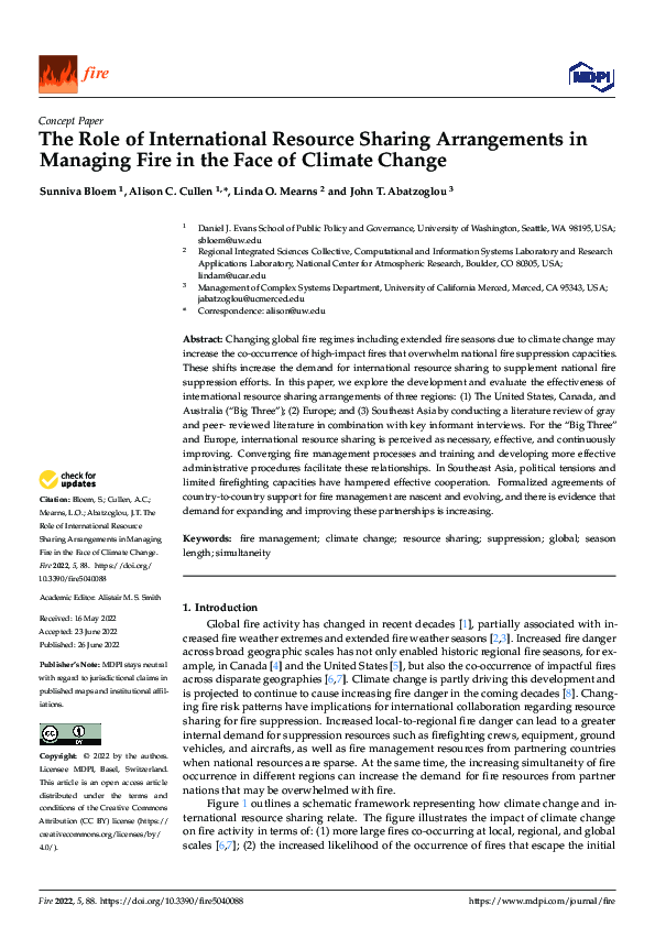 The Role of International Resource Sharing Arrangements in Managing Fire in the Face of Climate Change