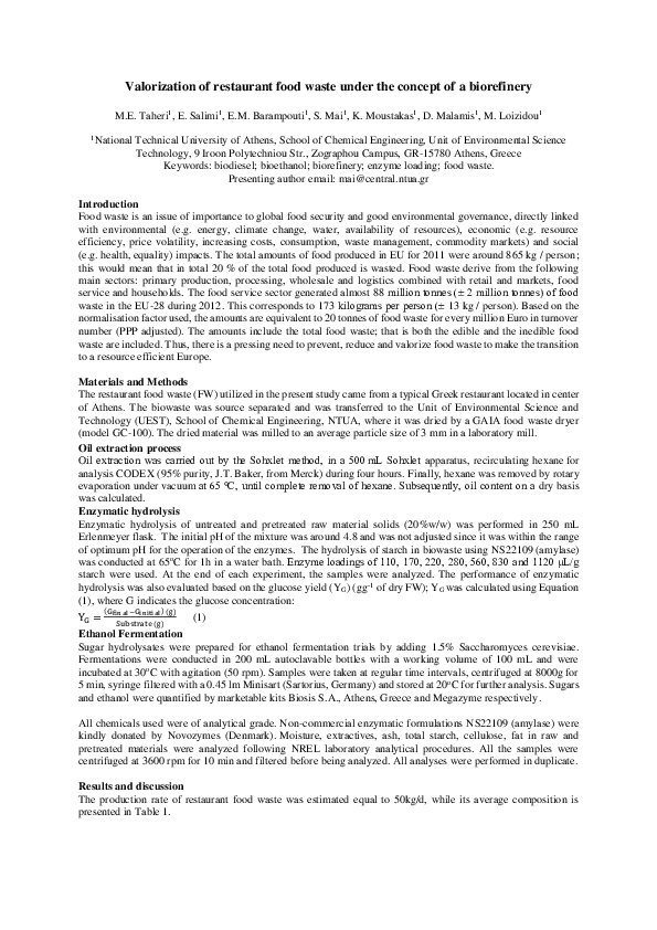(PDF) Valorisation of restaurant food waste under the concept of a ...