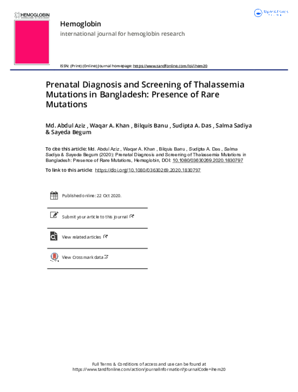 (PDF) Prenatal Diagnosis and Screening of Thalassemia Mutations in ...