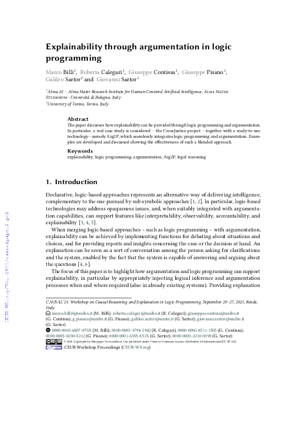 (PDF) Explainability Through Argumentation in Logic Programming