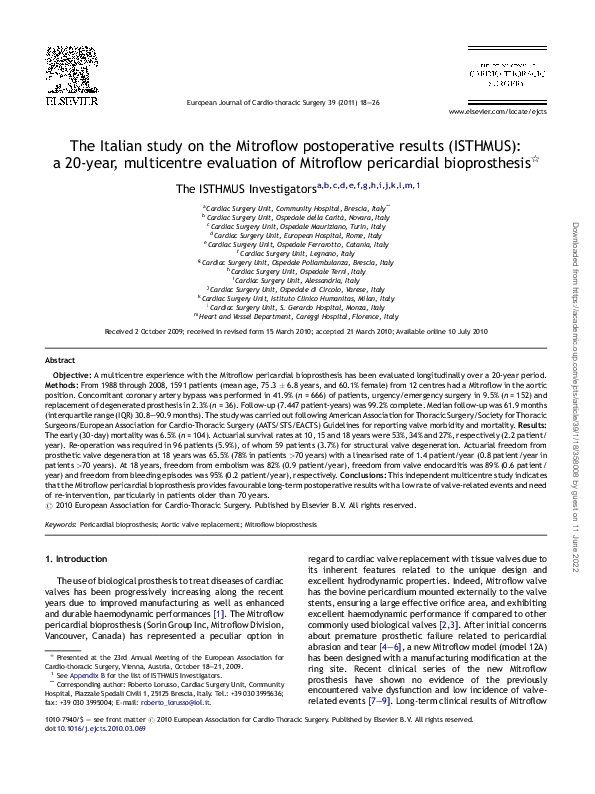 (PDF) The Italian study on the Mitroflow postoperative results (ISTHMUS ...