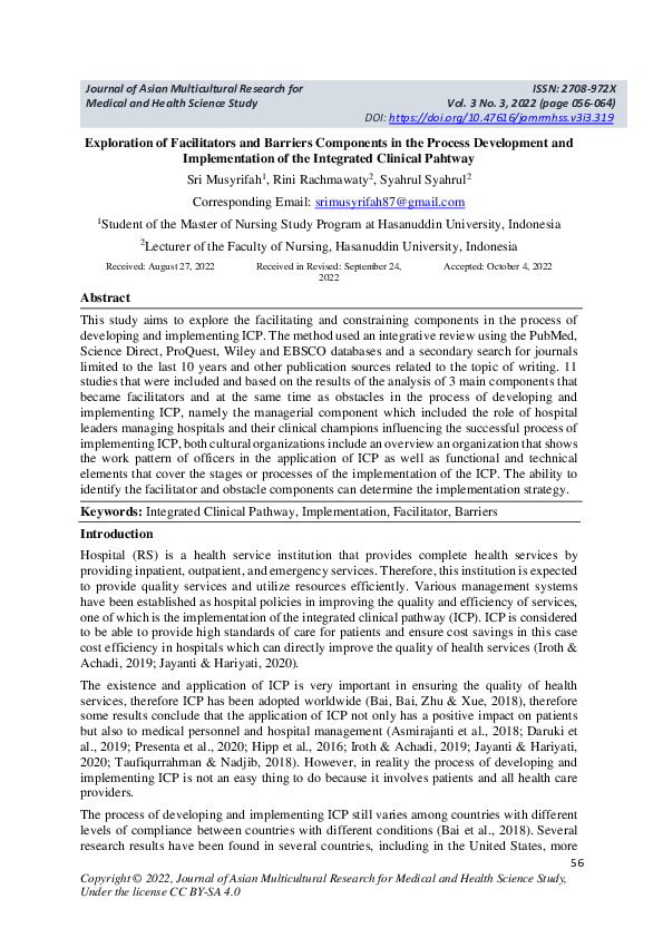 (PDF) Exploration of Facilitators and Barriers Components in the ...