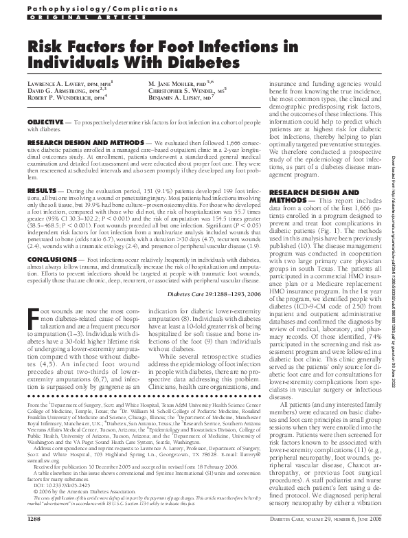 (PDF) Risk Factors for Foot Infections in Individuals With Diabetes