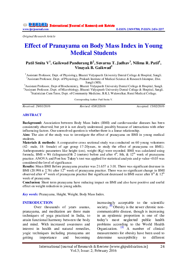 (PDF) Effect of Pranayama on Body Mass Index in Young Medical Students