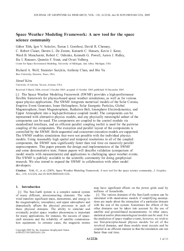 (PDF) Space Weather Modeling Framework: A new tool for the space ...