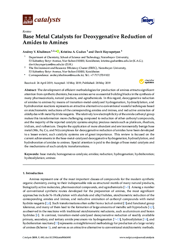 (PDF) Base Metal Catalysts for Deoxygenative Reduction of Amides to Amines