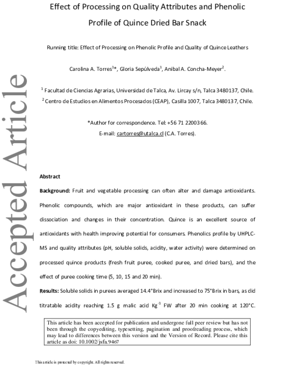 (PDF) Effect of processing on quality attributes and phenolic profile ...