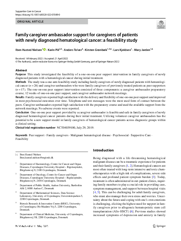 (PDF) Family caregiver ambassador support for caregivers of patients ...