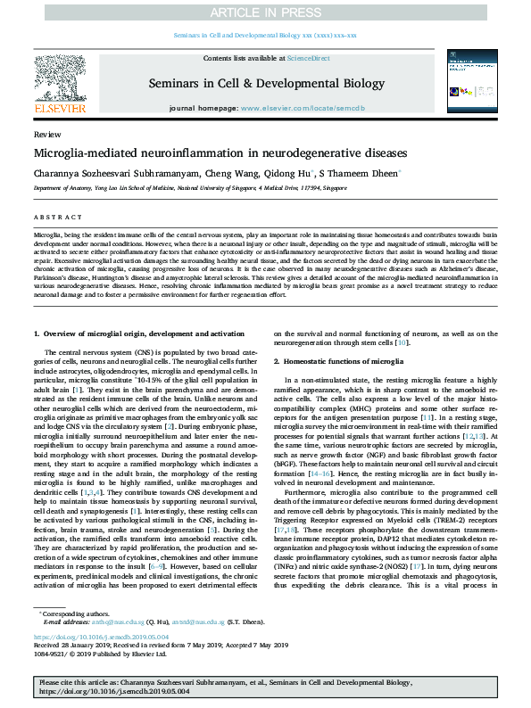 (PDF) Microglia-mediated neuroinflammation in neurodegenerative diseases