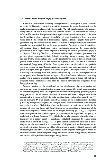 Quantum Wave Mechanics Ch 14 Phase-locked Phase Conjugate Resonators