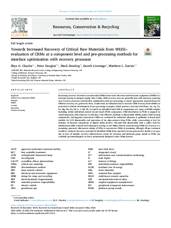 (PDF) Towards Increased Recovery of Critical Raw Materials from WEEE ...