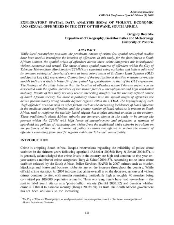 (PDF) Exploratory spatial data analysis (ESDA) of violent, economic and ...