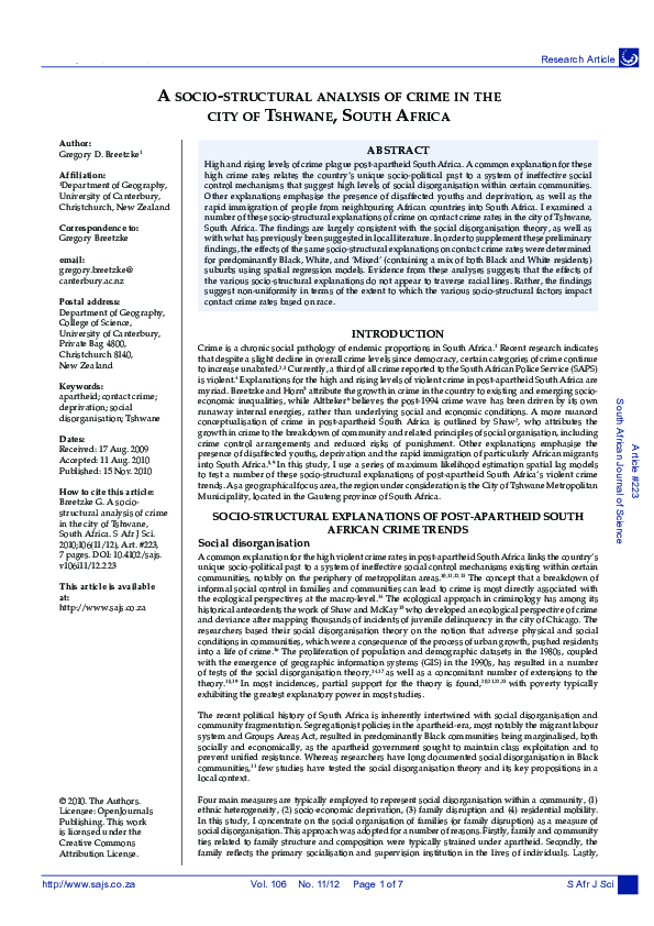 (PDF) A socio-structural analysis of crime in the city of Tshwane ...