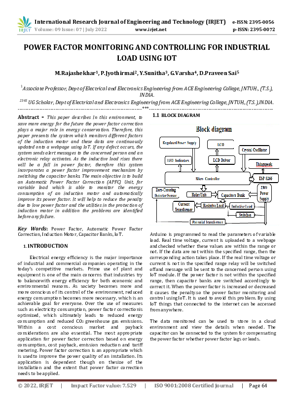 (PDF) POWER FACTOR MONITORING AND CONTROLLING FOR INDUSTRIAL LOAD USING IOT