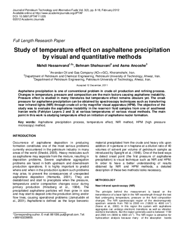 (PDF) Study of temperature effect on asphaltene precipitation by visual ...