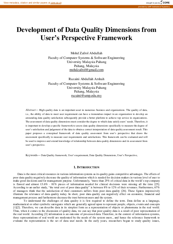 (PDF) Development of data quality dimensions from user’s perspective ...