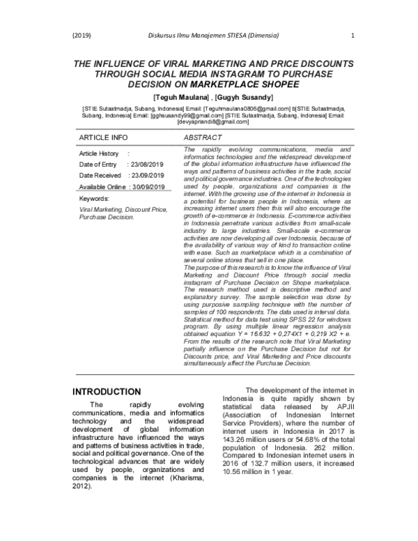 (PDF) The Influence of Viral Marketing and Price Discounts Through ...
