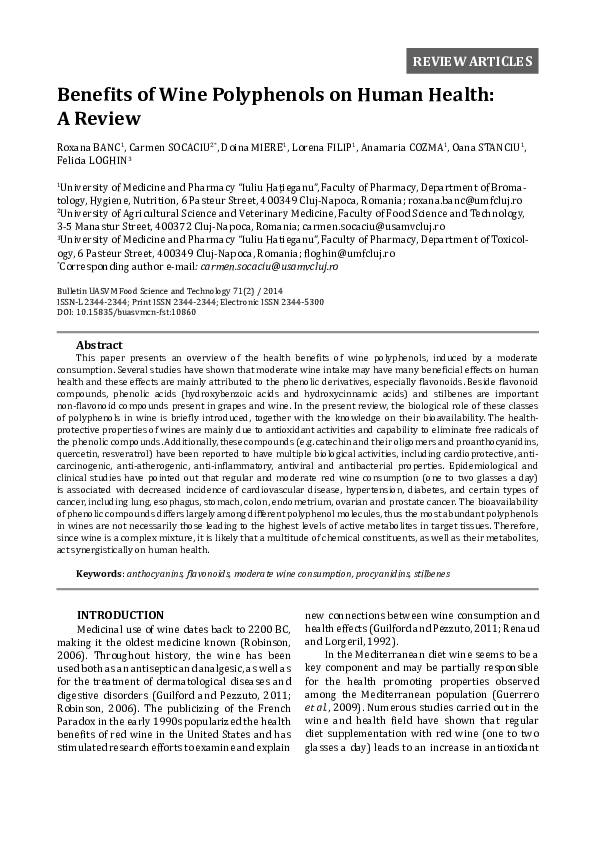 (PDF) Benefits of Wine Polyphenols on Human Health: A Review
