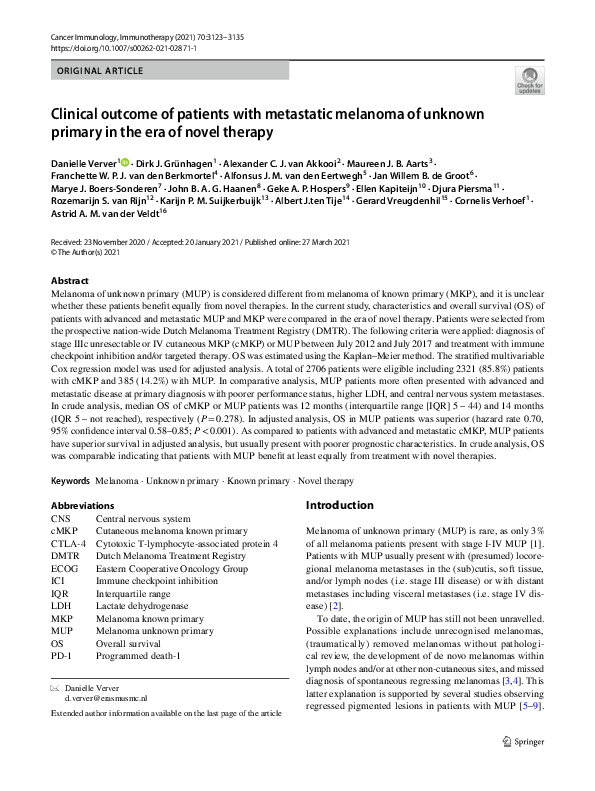 (PDF) Clinical outcome of patients with metastatic melanoma of unknown ...