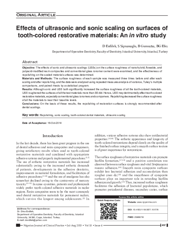 (PDF) Effects of ultrasonic and sonic scaling on surfaces of tooth
