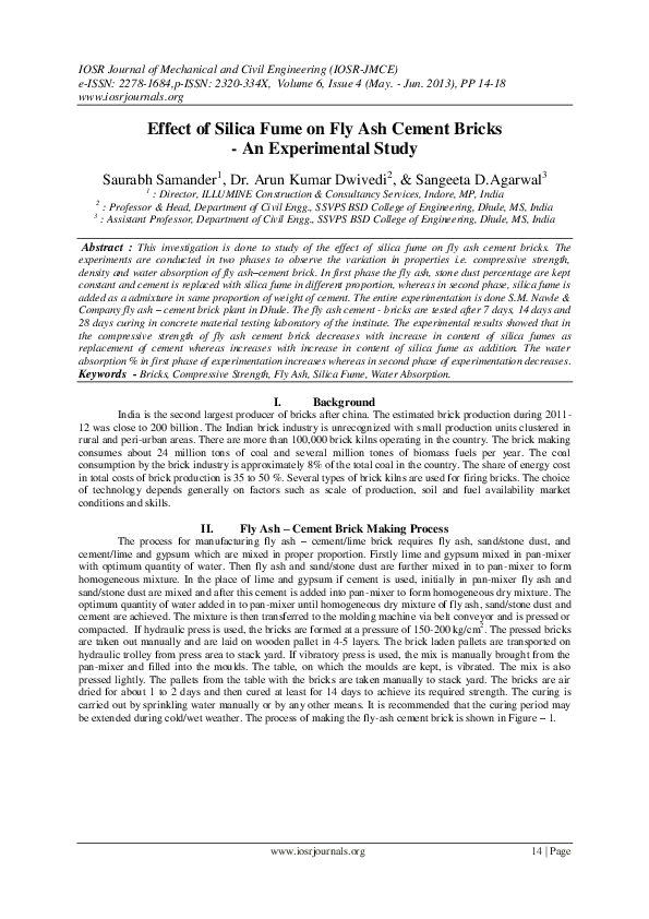 (PDF) Effect of Silica Fume on Fly Ash Cement Bricks - An Experimental ...
