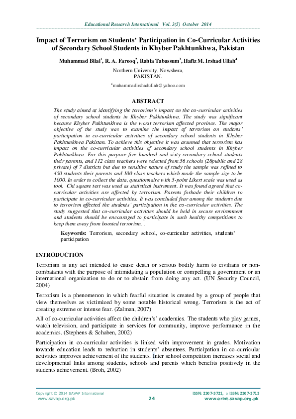 (PDF) Impact of Terrorism on Students' Participation in Co-Curricular ...